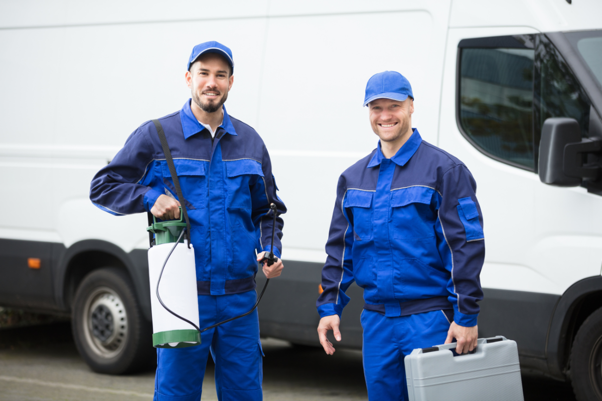 business contact for pest control service - technicians with van